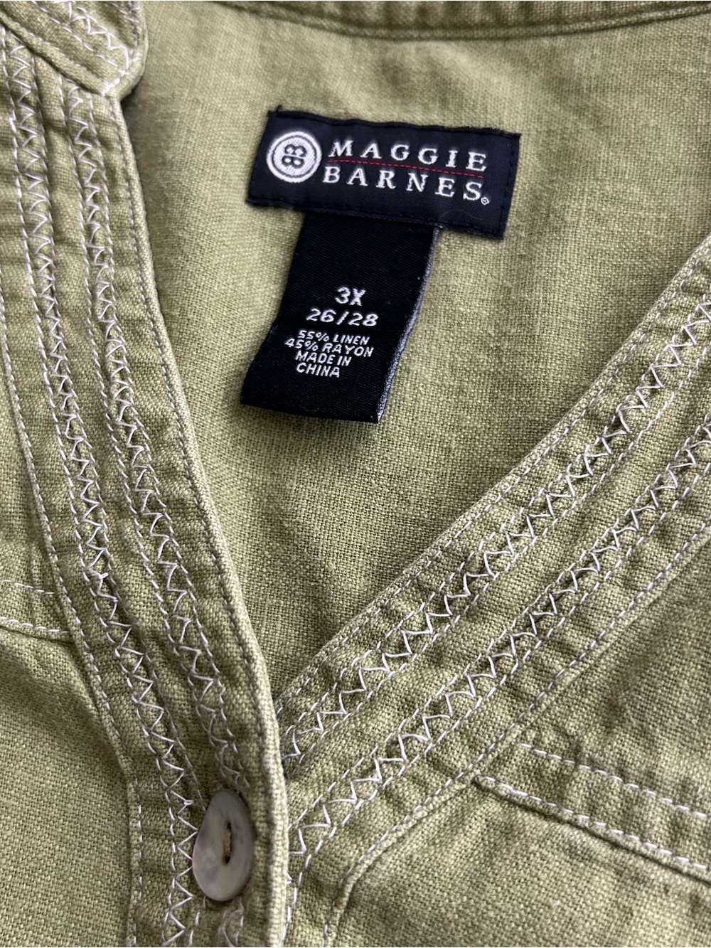 Maggie Barnes Women’s Green Linen Blend Casual Button Down Shirt Size 3X - Picture 4 of 6